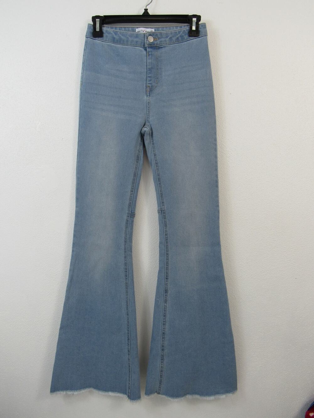 Vanilla Star Light Blue Denim Flare Jeans Wide Leg Pull On Pants High Rise 26 3
